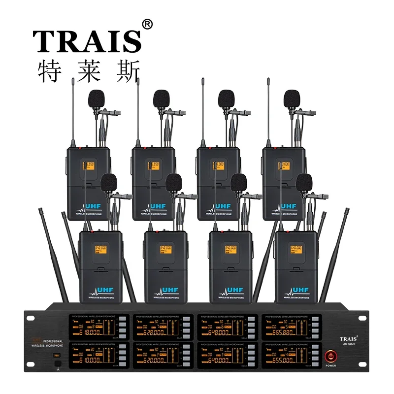 คุ้มค่า 8 ช่องไมโครโฟนแบบใช้มือถือไร้สาย Professional Conference System Mic