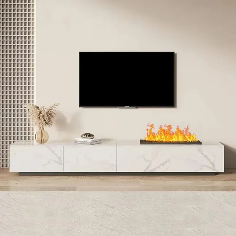 minimalist three-color flame fireplace rock slab TV cabinet villa integrated solid wood floor cabinet