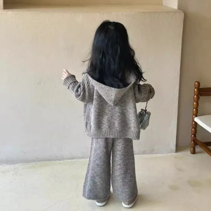 Girls Set Autumn New Korean Version Casual Fashion Western-style Daily Knitted Jacket Casual Pants Temperament Daily Wear