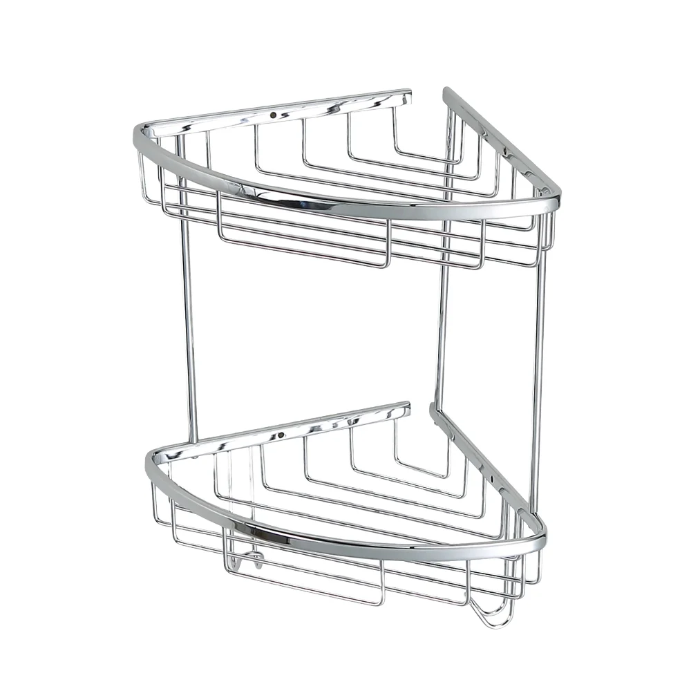 Picture 4: Modern Style Wall-Mounted Brass Bathroom Corner Shelf Shower Caddy with Shampoo Storage Basket for Small Bathrooms