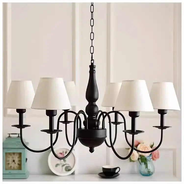 Rustic Retro fabric Chandelier American black lamp Pastoral lamp Living Room Bedroom Dining Room Study office suspended lamp