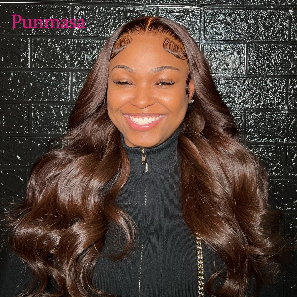 Punmassa 13x6 Brown color Body Wave Lace Front Human Hair Wigs For Black Women hair Lace Frontal Wig 30 Inch 13x4 Closure Wig