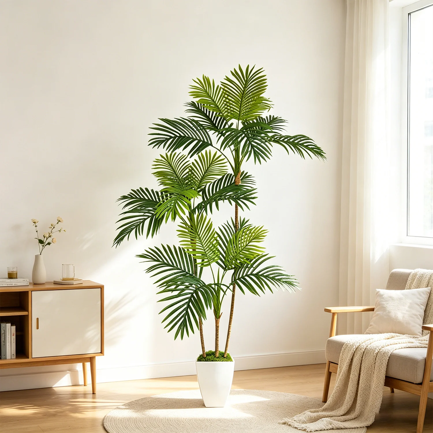 

4.6-5.9ft Artificial Areca Palm Tree with Base Fake Tropical Plant for Home Living Room Indoor Outdoor Garden Decoration