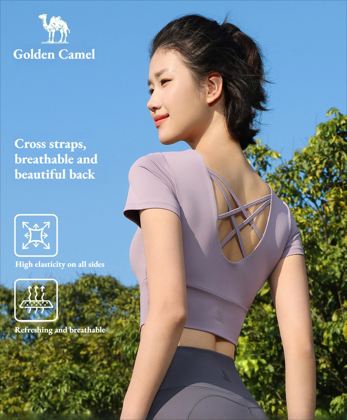 Golden Camel Yoga Top Sport Vest for Women's 2026 Summer Breathable Quick-dry Fitness Clothes T-shirts Running Active Wear