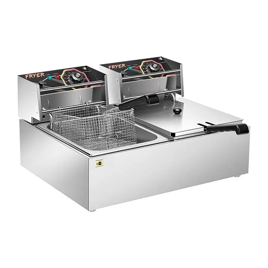 

110V 20.7 Qt Commercial Electric Deep Fryer with 2 x 6.35 QT Removable Baskets, Overheat Protection