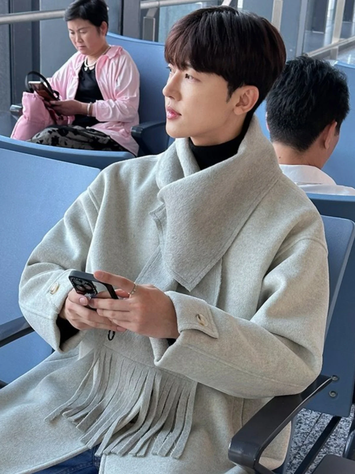 

Корейское мужское свободное шерстяное пальто средней длины, ветровка, модная зимняя верхняя одежда, повседневная молодежная культура