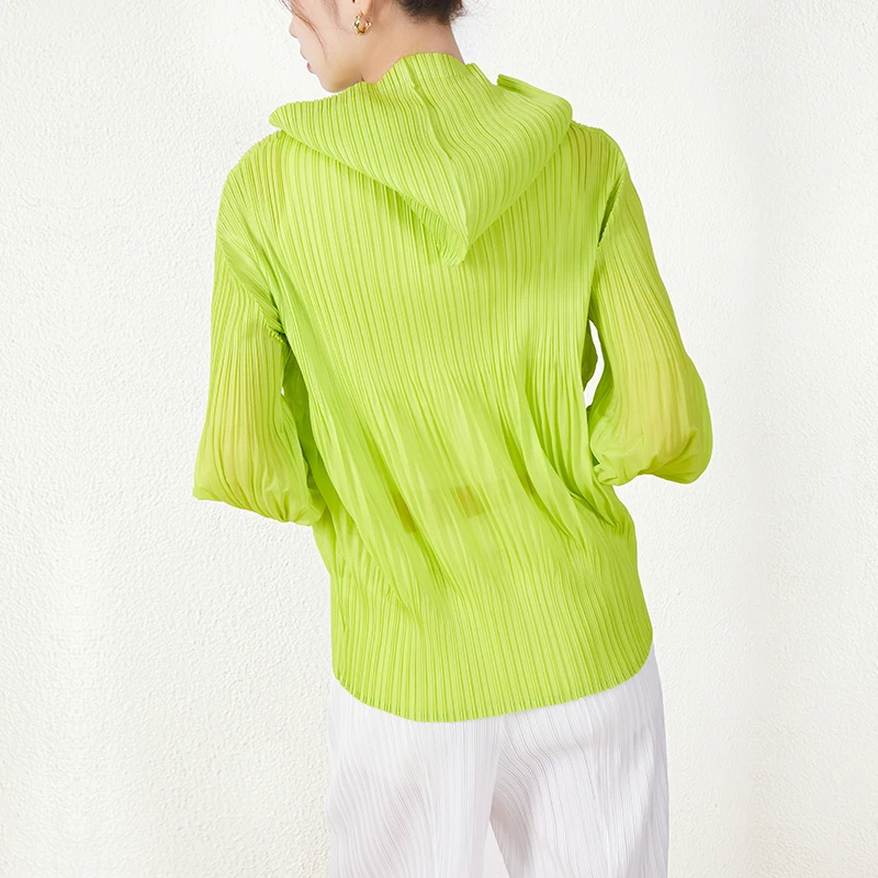 Miyake Pleated New Sports Jacket Double Zipper Pleated Thin Hooded Jacket Women's Coats 2025