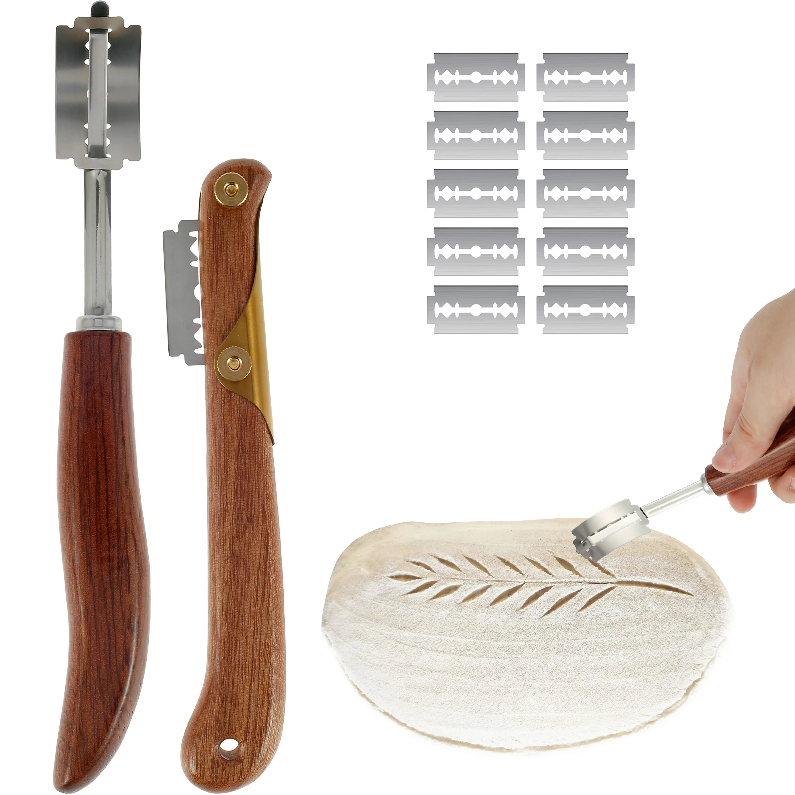 Bread Lame Slashing Tool Dough Scoring Cutter with 10 Blades and Protection Cover Bread Slicing Slashing Cutter Portable Baker