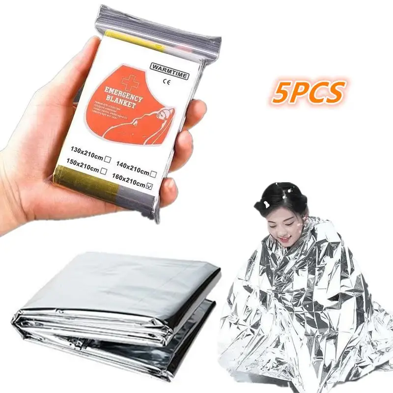 5 Pcs Emergency Reflective Thermal Blanket Space Blanket Designed For Body Warmer Outdoor First Aid Camping Hiking Travel