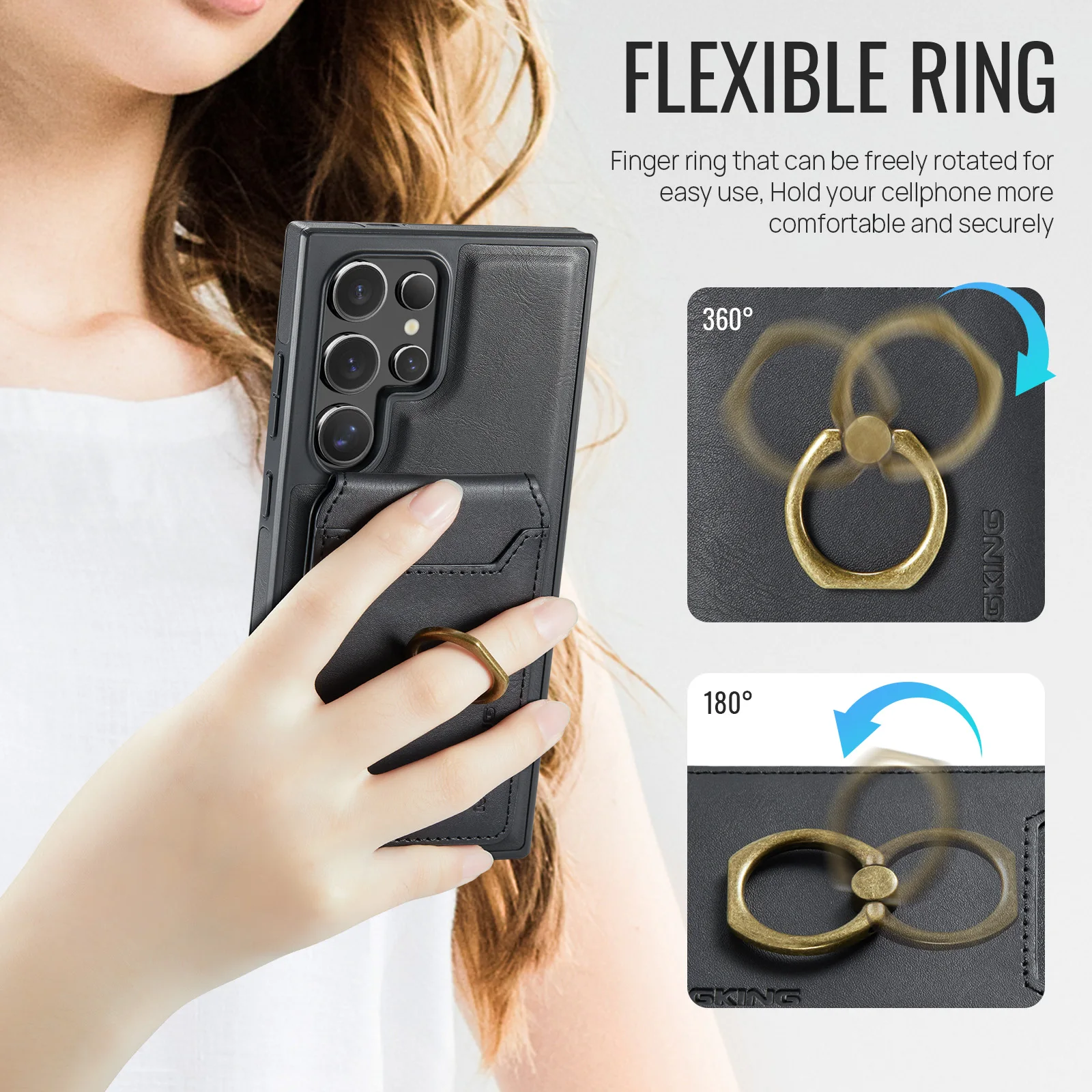 حافظة محفظة 2 في 1 قابلة للفصل لهاتف سامسونج جالاكسي S25 S24 S23 Plus FE Magsafe شحن لاسلكي مغناطيسي مع غطاء حلقي مرن