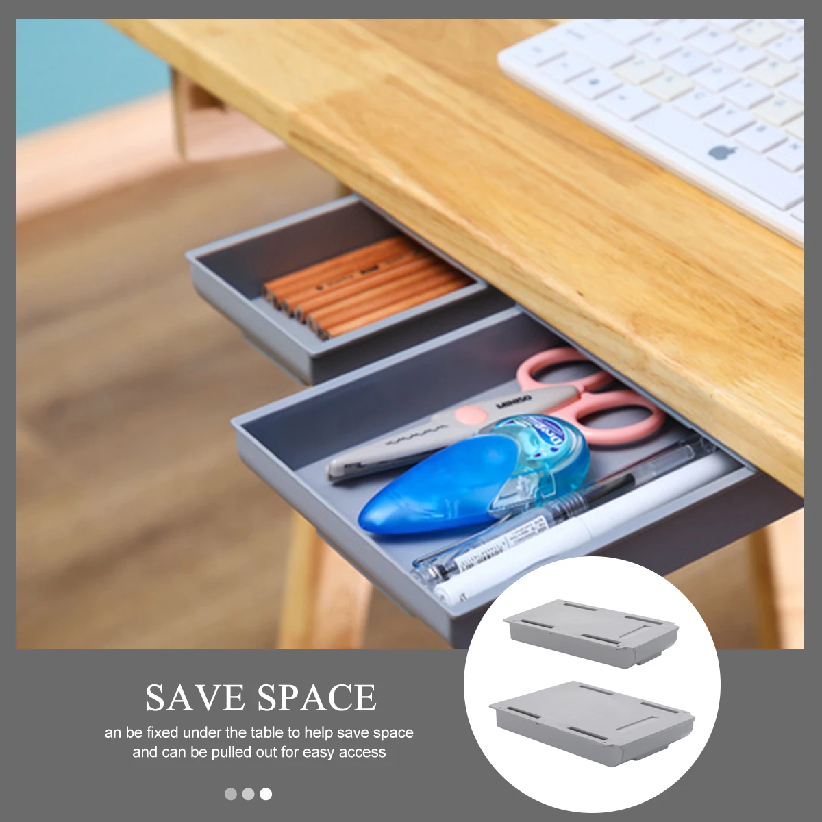 

2pcs Plastic Storage Box Hidden Drawer Under Desk Organizer Table Bottom Holder Pull-Out Stationery Holder For Office Home