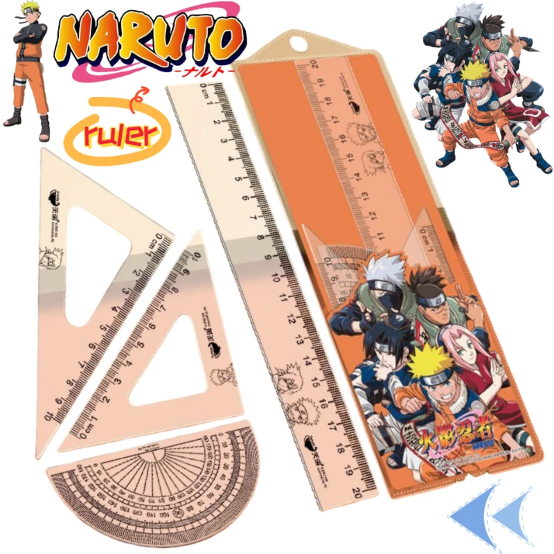 NARUTO Uzumaki Naruto Gaara Anime Merchandise Cartoon Cute Ruler Protractor Triangle Set Four-Piece Study Exam Drawing Supplies