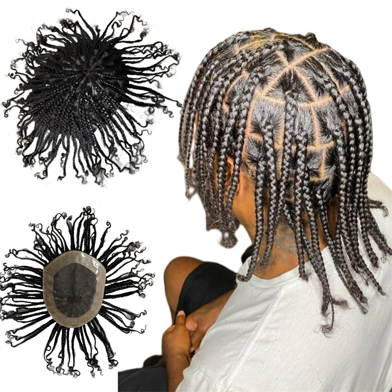 

Индийские системы натуральных человеческих волос, косички, кружево с париком из искусственной кожи по периметру 6x8 AUS для чернокожих мужчин