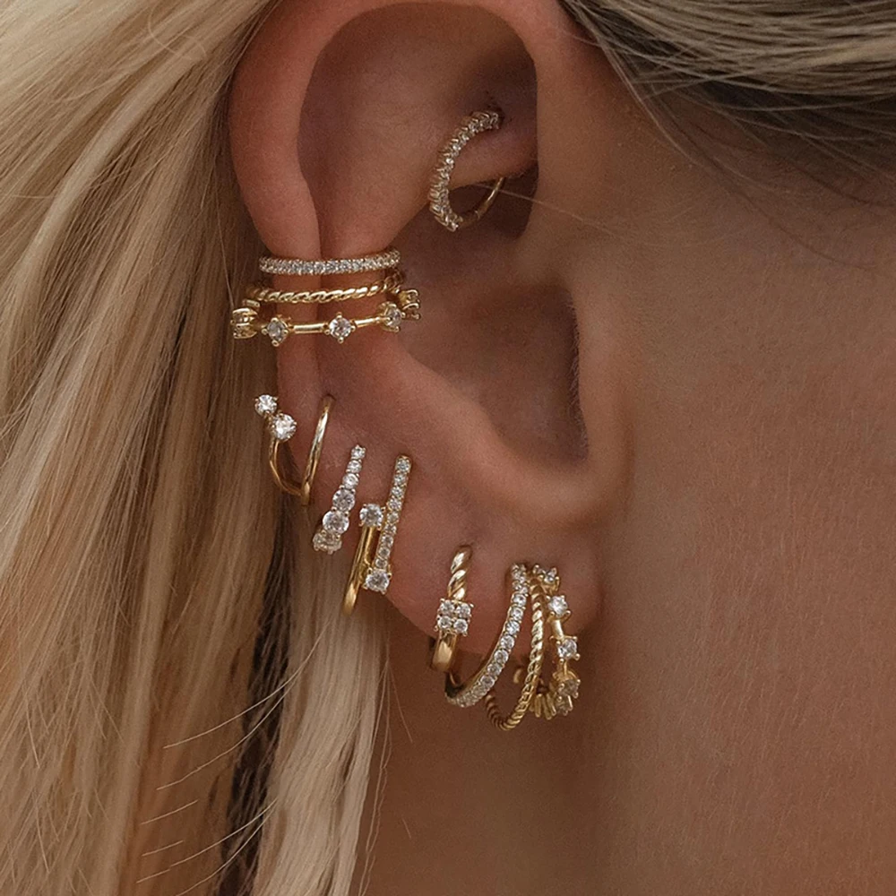 Classic Earrings For Women Stainless Steel Zirconia Gold-plated Ear Cuff Stud Hoop Earrings Cartilage Piercing Jewelry aretes