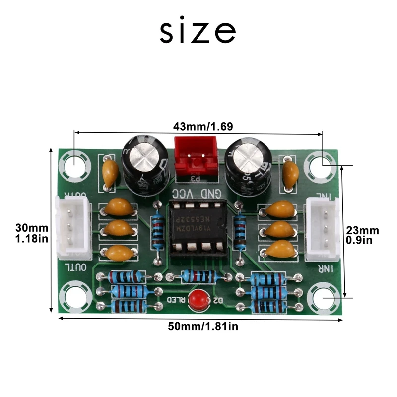 Mini pré-amplificador Tone Board, Módulo Amplificador Op, Amplificador, Dual Channel, 5 Vezes Tensão Larga, 12-30V, NE5532, 5X