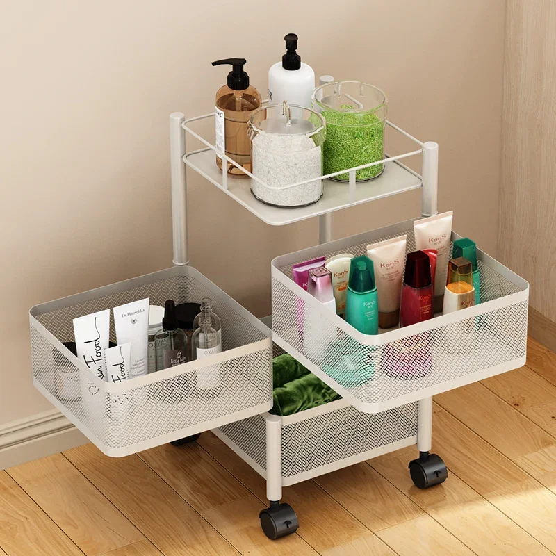 New Product Storage 4 Tier Square Shelf Kitchen Fruit and Vegetable Rack Square Rotating Trolley