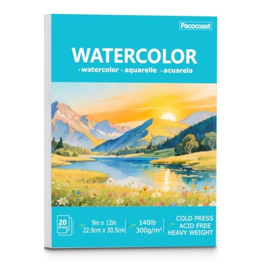 

Watercolor Paper, Cold Press Water Color Paper Pad, 300gsm/140lb Artist Sketchbook for Acrylic, Gouache and Pencil. Painting Dr