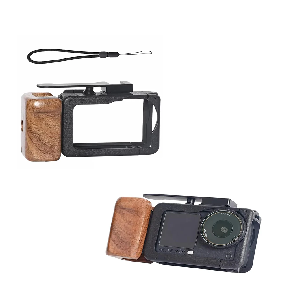 

Wood Aluminum Cage Hand Grip For DJI Action 6 Quick Release Base ,Ergonomic Hand Grip ,With Portable Lanyard