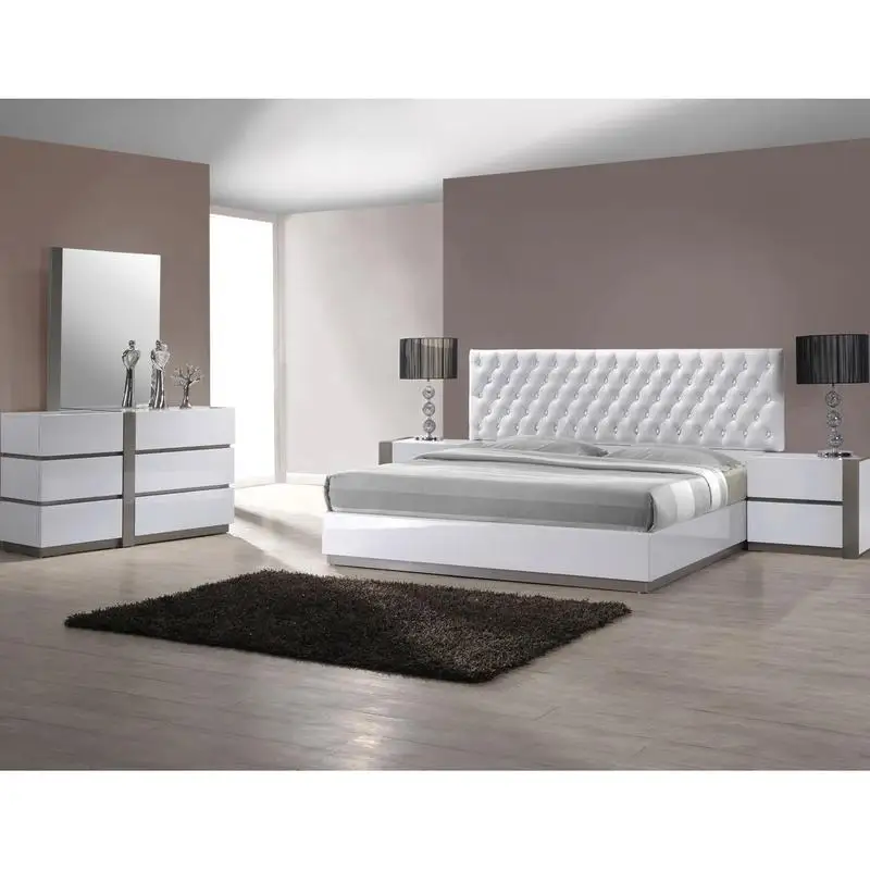 منضدة حديثة مع درجين لغرفة النوم وغرفة المعيشة، وطاولة بجانب السرير خشبية، ولمسة نهائية فضية بيضاء #5