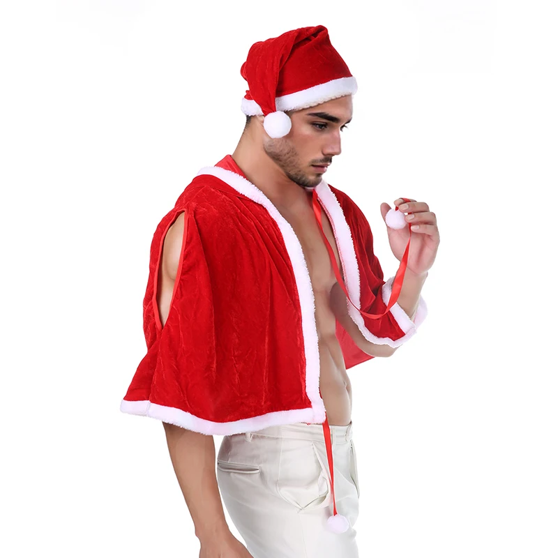 Christmas Cape Red Sexy Santa Hat Cropped Cape Unisex Adult Nightclub Stage Show Christmas Costume Hooded Poncho Christmas Props