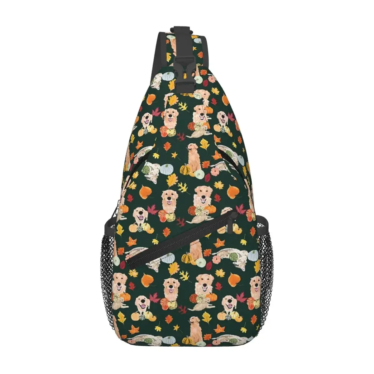

Golden Retriever Fall Green Chest Bag Men Sling Crossbody Backpack Chest Bag Traveling Hiking Daypack Shoulder Bag