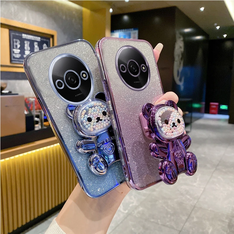 A 3 Glitter Bling Bear Silicone Phone Holder Case On For Xiaomi Redmi A3 4G RedmiA3 Girl Woman Stand Back Cover