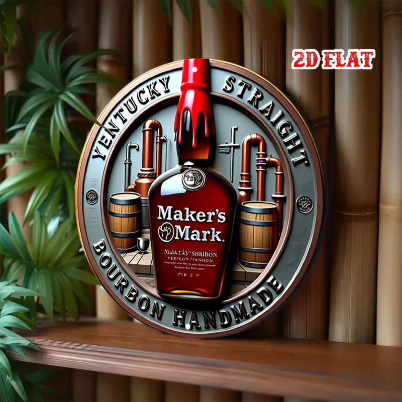 Letrero de Madera Artesanal 2D Plano, Estilo Kentucky Straight Bourbon - Arte de Pared de Madera Rústica, Tema de Destilería, Diseño Rojo y Negro