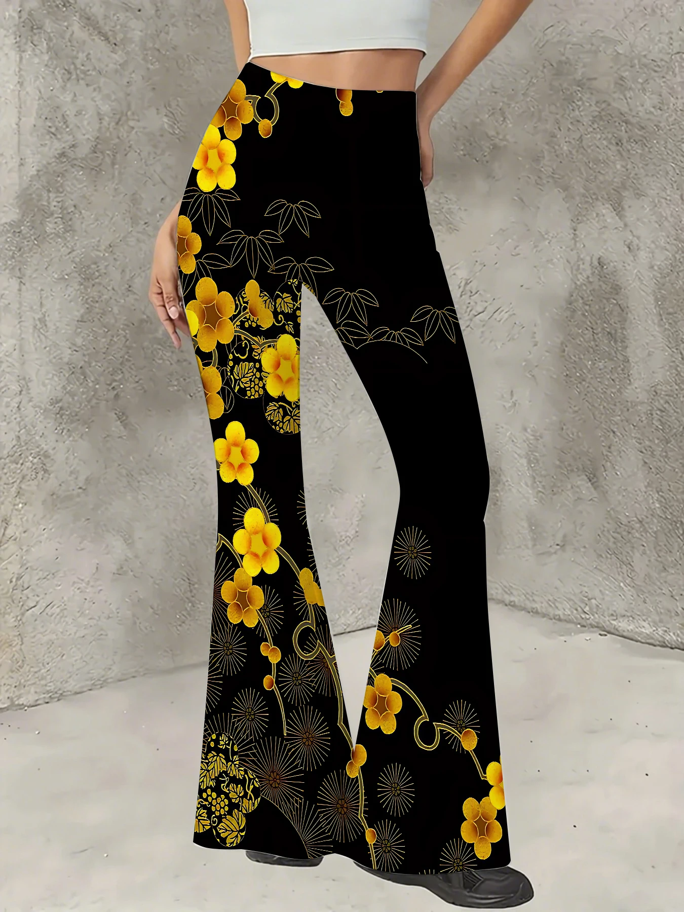 

Women's Printed Flare Pants Y2K High Waist Bell Bottom Trousers Streetwear