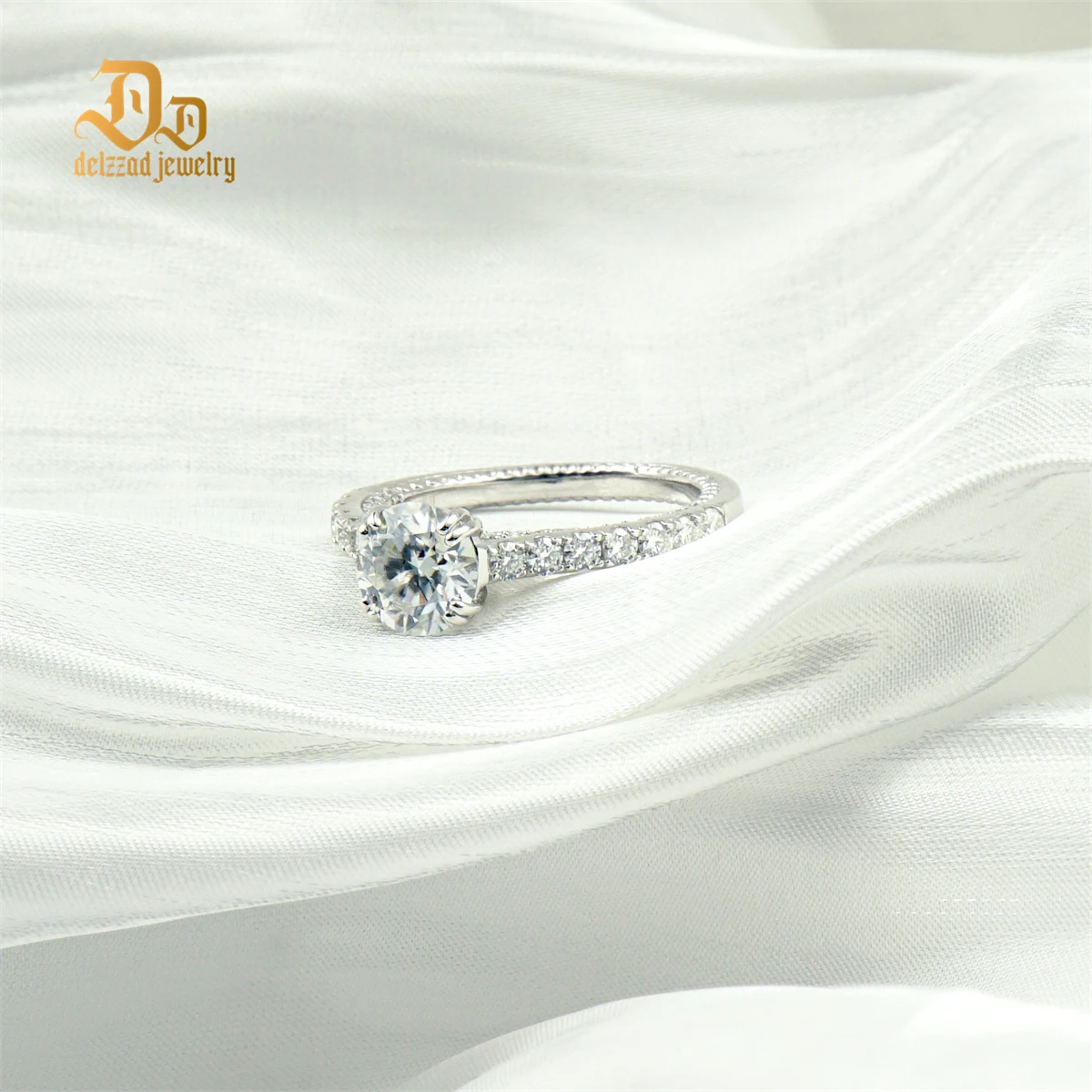 Delzzad Sparkling Single Row Women's Ring 100% S925 Silver Exquisite Simple Birthday Atmospheric Jewelry Pure Silver Sparkling