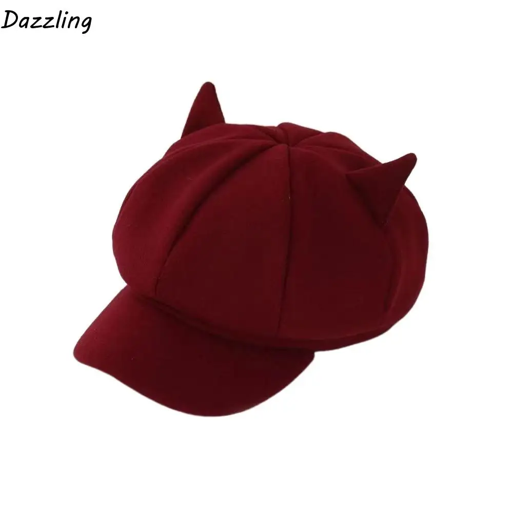 

Retro Adjustment Cat Ear Hat Solid Color Cute Cat Ears British Beret Hat Comfortable To Wear 8 Panel Women Hat for Women