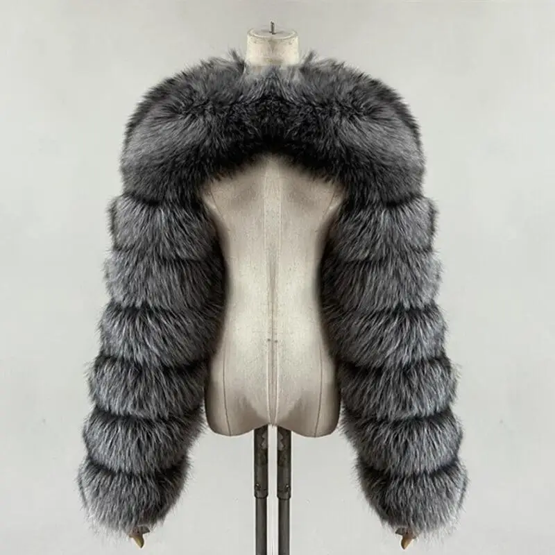 BEIZIRU Women's Real Fur Coat Silver Fox Red Fox Two Sleeve 60CM Length Naked Fashion