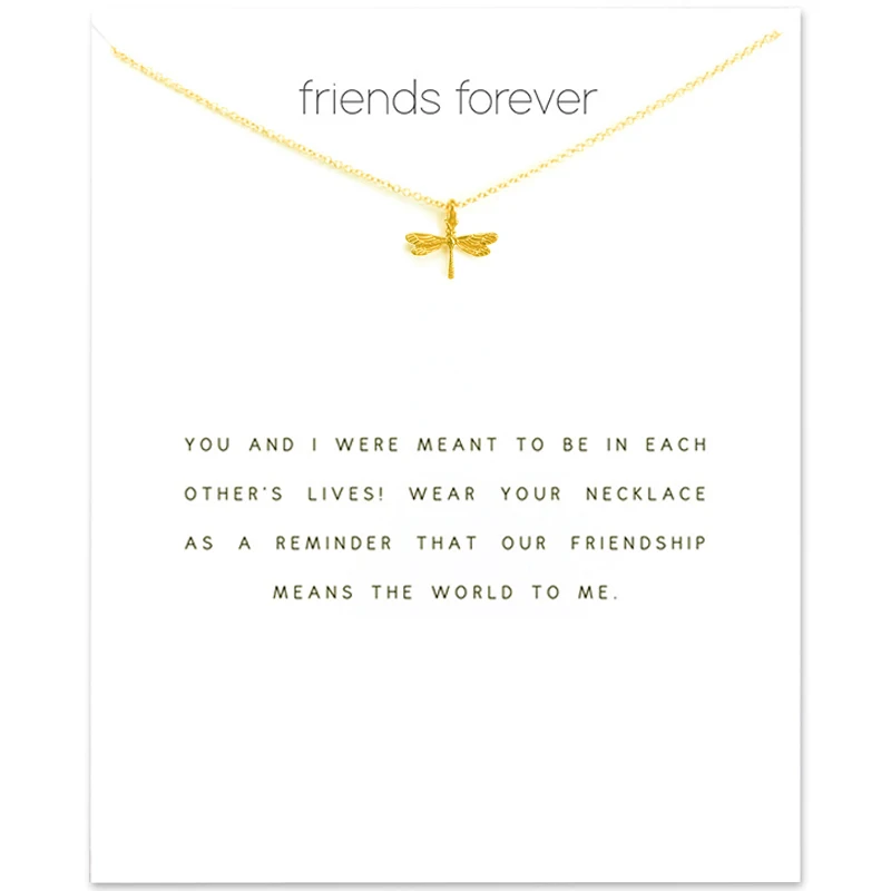 Друзья навсегда стрекоза дартс подвеска ожерелья для девочек подарки на день рождения с открытой благословением позолоченные ювелирные изделия из сплава