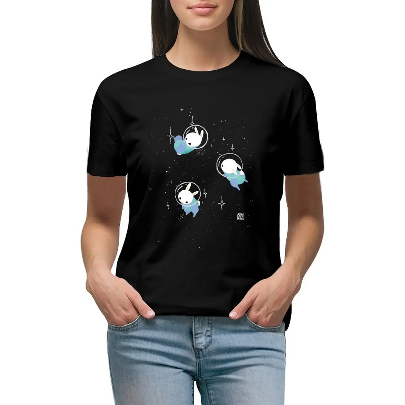 

Space Bunnies T-Shirt sports fans aesthetic clothes vintage blacks cat shirts for Women