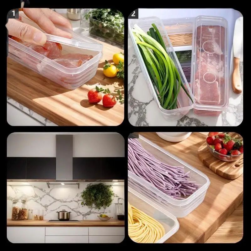 هوا هوا 1/4 قطعة حاويات تخزين المواد الغذائية المستطيلة الطويلة البلاستيكية القابلة لإعادة الاستخدام الثلاجة المنظم صناديق اكسسوارات المطبخ