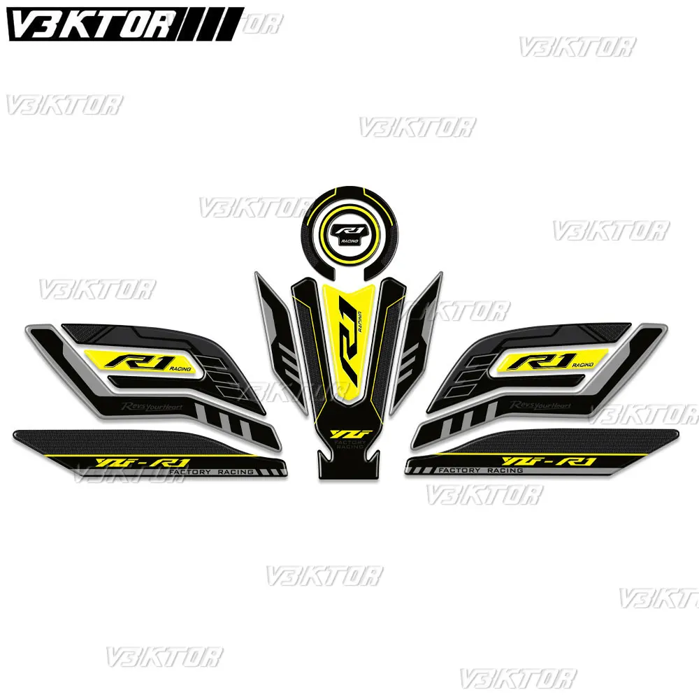 3D Resin Tank Pad Sticker Motorcycle Fuel Tank Protection Decal For R1 R1S R1M YZF R1 YZFR1 2015-2024 2023 2022 2021 2020