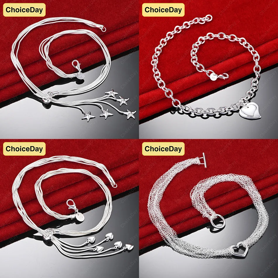 

ChoiceDay 925 Sterling Silver Exquisite Heart-Shaped Star Necklace Women's Jewelry Party Accessories Gift Wedding