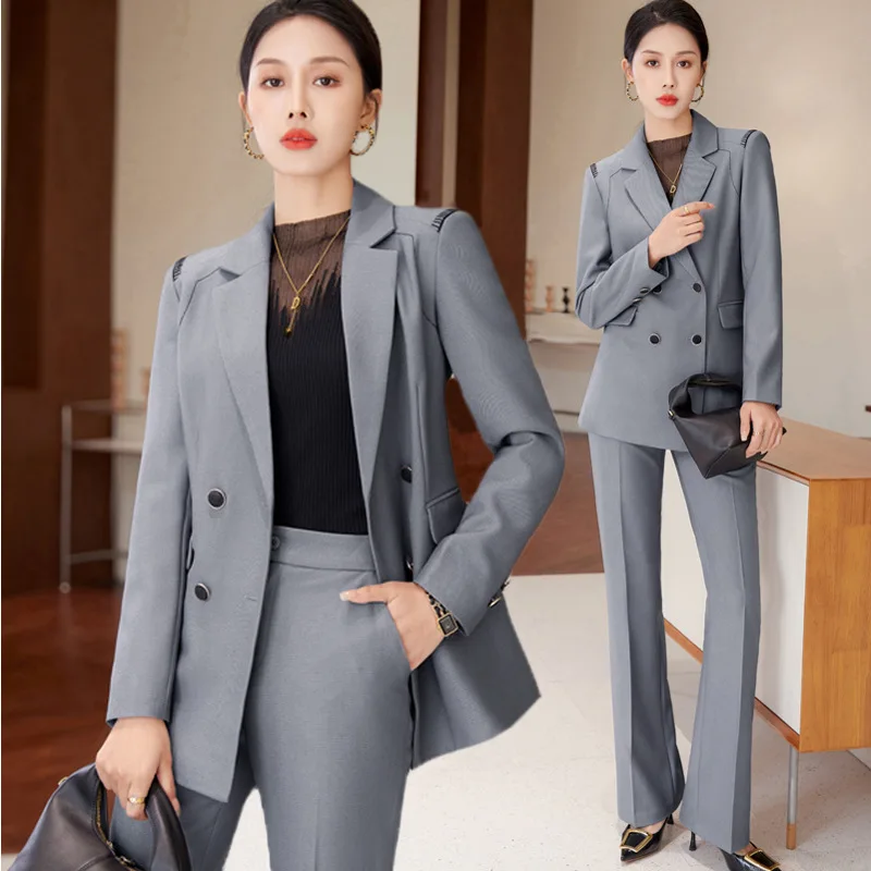 High-End Gray Suit Jacket for Women 2023 New High-End Fashion Temperament Goddess Style Business Wear Suit