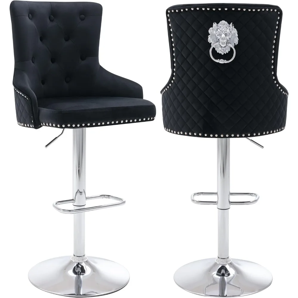 

Bar Stools Set of 2, Counter Height Adjustable Velvet Swivel Barstools with Footrest, Soft Cushion Upholstered High-Back Diamond