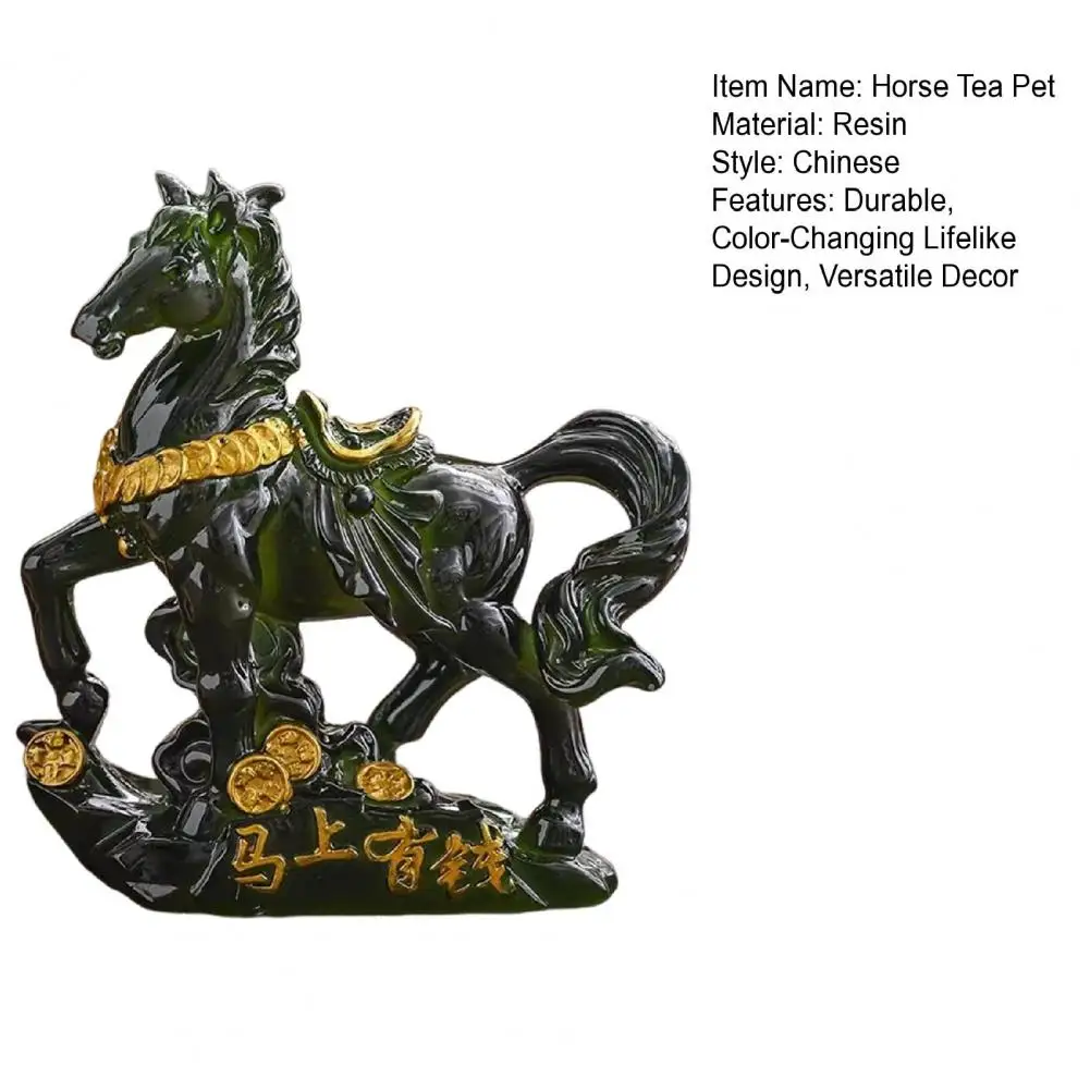 Exquisite Horse Ornament Horse Tea Pet Sculpture Resin Color-changing Ornament with Money Symbol Base Elegant Home Decor for Tea