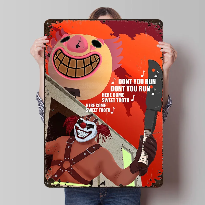 Twisted Metal Metallposter, individuelle Wandkunst, Retro-Vintage-Blechschilder für Männerhöhle, Schlafzimmerdekoration, Gaming-Bar-Zubehör