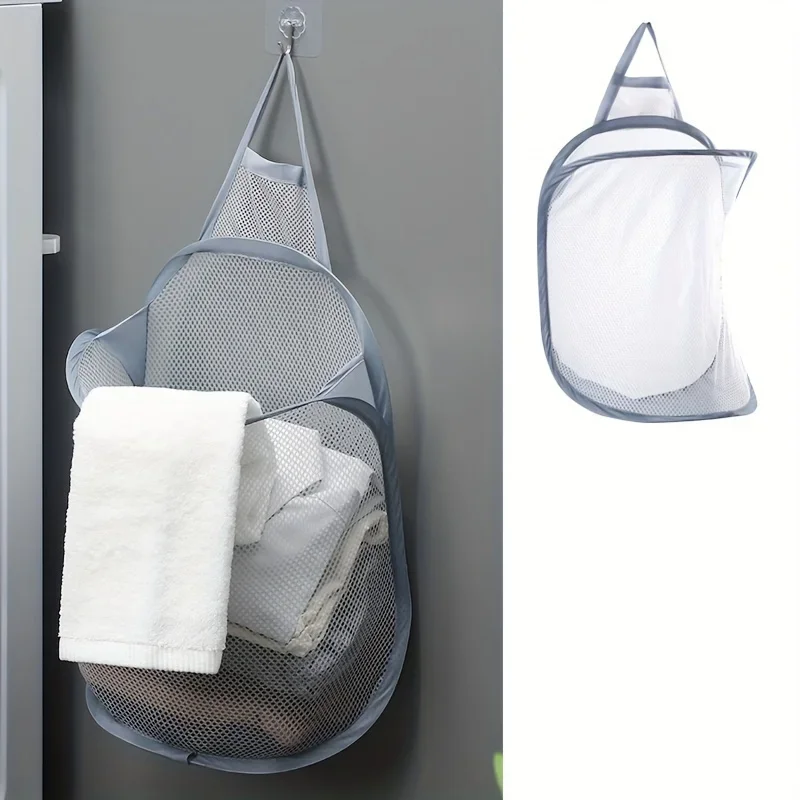 1pc Foldable Laundry Basket, Bathroom Clothes Storage Hanging Bag, Household Wall Mounted Dirty Clothes Basket, Laundry Hampers - view 2