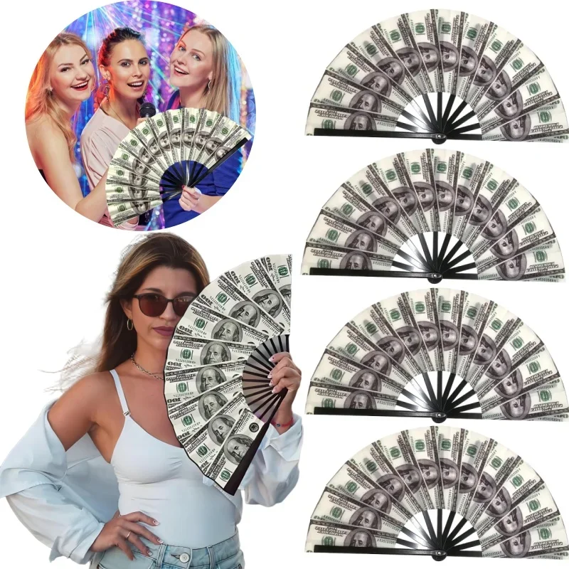 Realistic Dollar Bill Printed Handheld Fan Lightweight Plastic Foldable Fan for Outdoor Events Parties Cool Summer Accessory