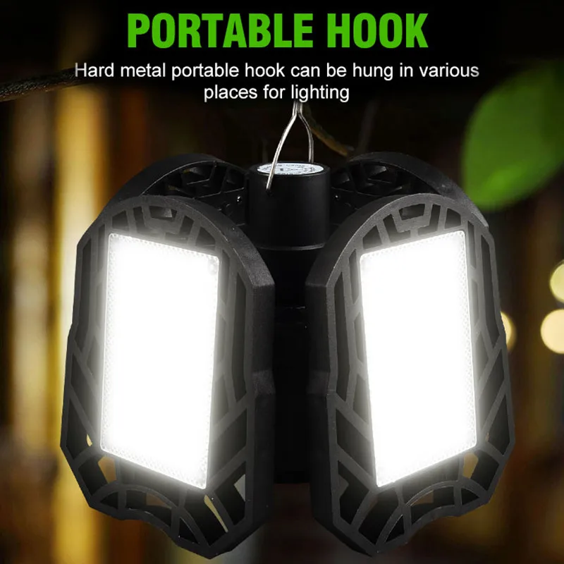 104LED Solar Camping Light Foldable Garage Light With Remote Rechargeable Work Light Hanging Tent Light Outdoor Emergency Repair