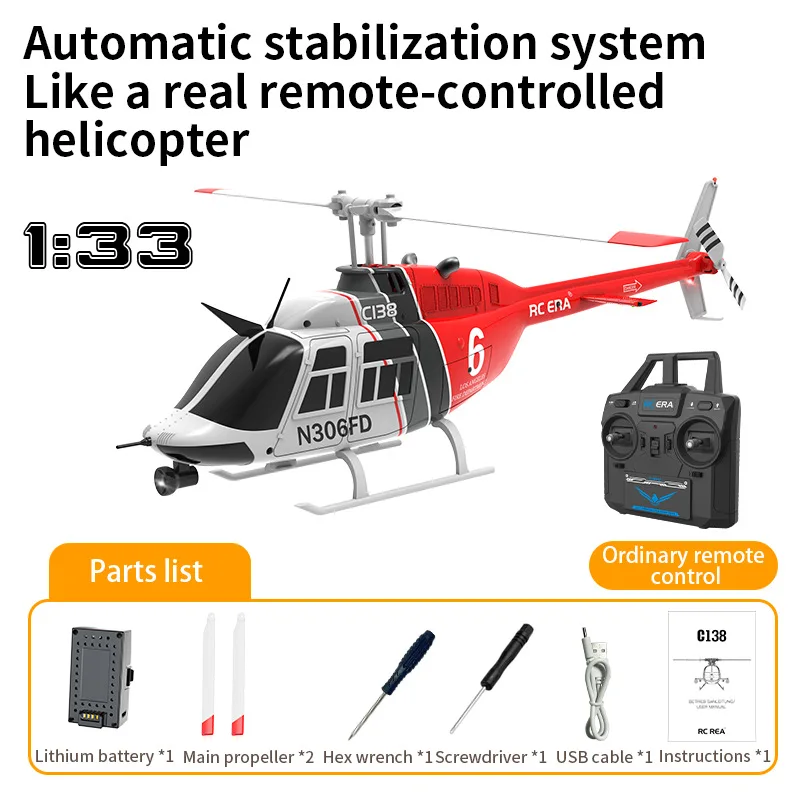 Control remoto Era C138 Rc, helicóptero de simulación 206, retención de altitud, 2,4g, giroscopio de 6 ejes para aficionados expertos, juguete de regalo