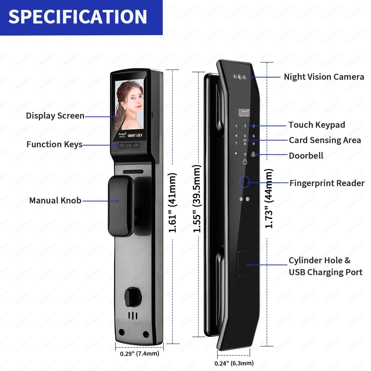 Tuya 3D Face Real-time Intercom Digital Electronic Door Lock Security Camera Intelligent Fingerprint smart lock for home