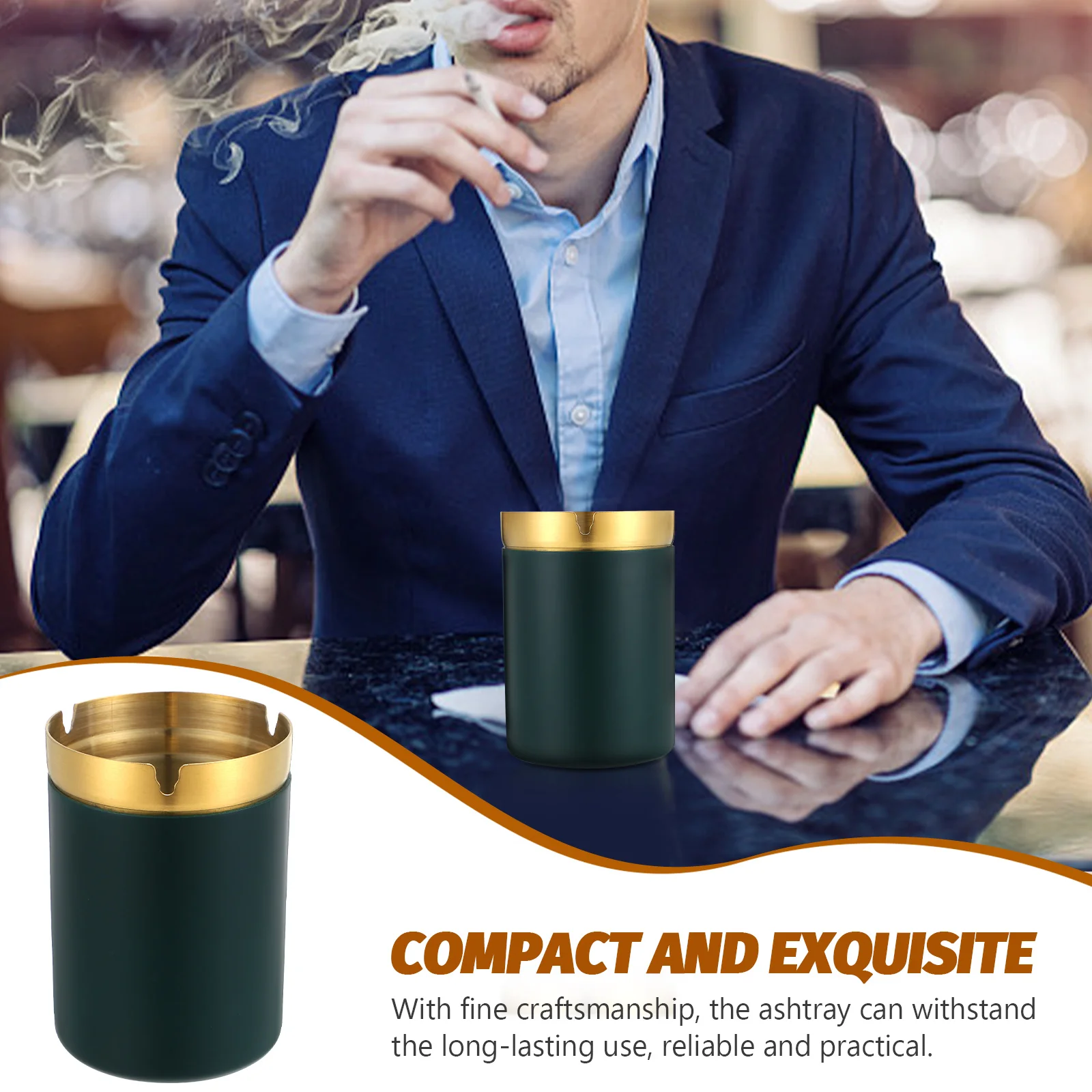 

Ashtray with Lid Container Domestic Practical Desktop Cover Stainless Steel Living Room Covered Office