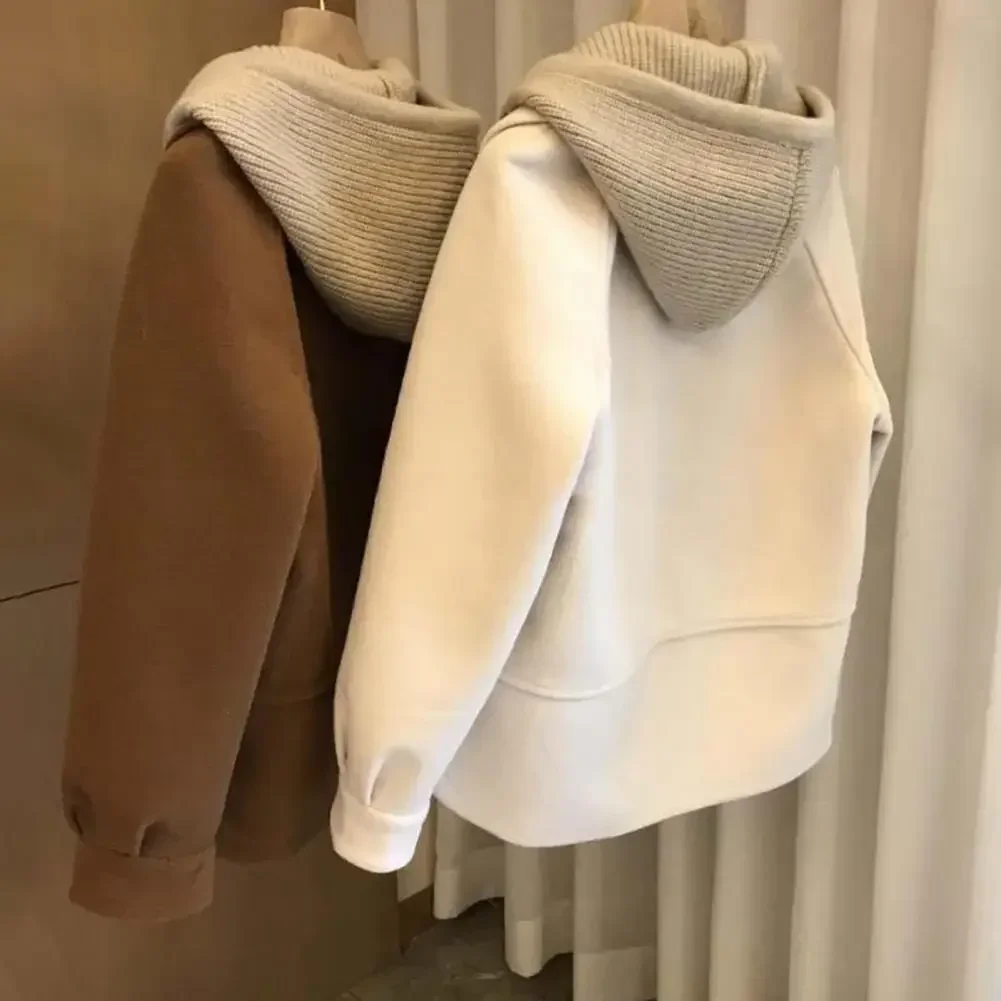 

Autumn Jacket Stylish Women's Woolen Jacket with Double-breasted Design Drawstring Waist Thermal Lining for Fall Winter Fashion