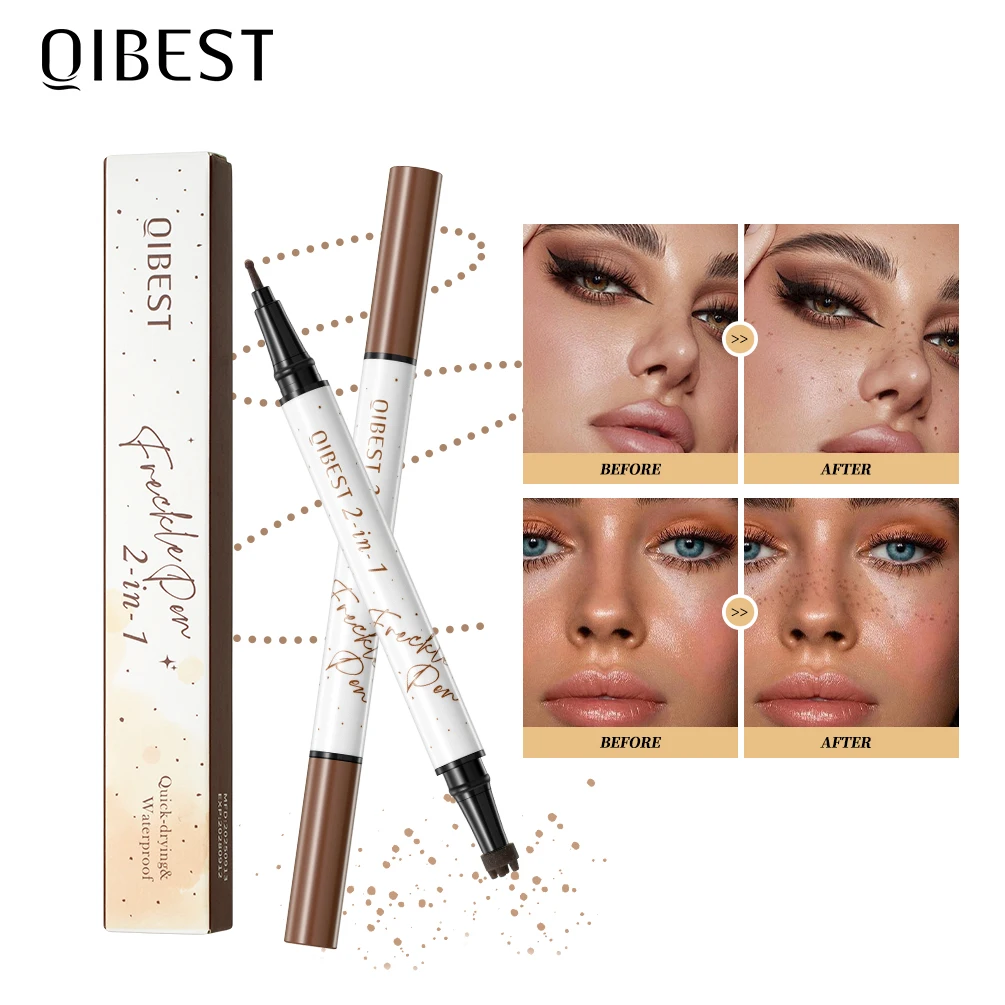 

QIBEST Double Head Natural Simulation Freckle Makeup Pen Color Rendering Waterproof Easy To Apply No Shedding 2 In 1 Spot Pen