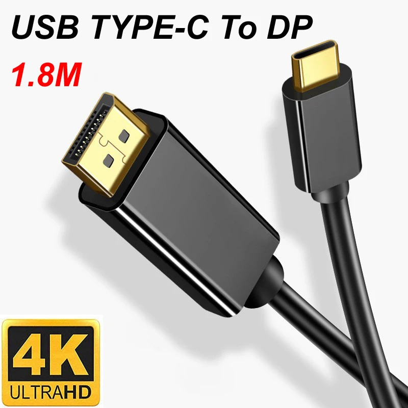 1.8m USB 3.1 Type C to DP V1.4 Displayport Male to Male Audio/Vidio Cable Cord Adapter Converter for Phone PC Monitor Projector