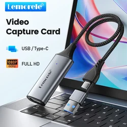 Lemorele 1080P Video Capture Card HDMI to USB A/USB-C Video Grabber for Computer Camera Game Live Stream Meeting Recording